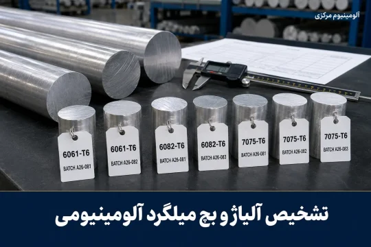 میلگردهای آلومینیومی با آلیاژهای مختلف روی میز کنترل کیفیت