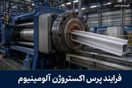 پرس اکستروژن در حال عبور بیلت آلومینیومی از قالب