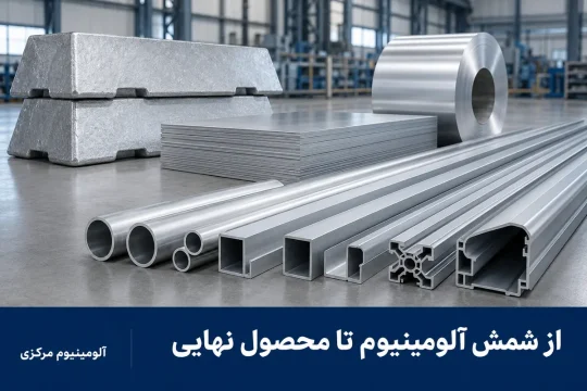 شمشهای آلومینیومی و محصولات مختلف آلومینیومی کنار هم