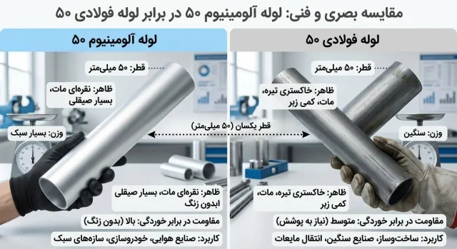 مقایسه لوله پنجاه آلومینیوم با لوله فولادی از نظر وزن