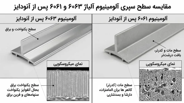 مقایسه سطح سپری آلومینیوم آلیاژ ۶۰۶ و ۶۰۱ پس از آنودایز