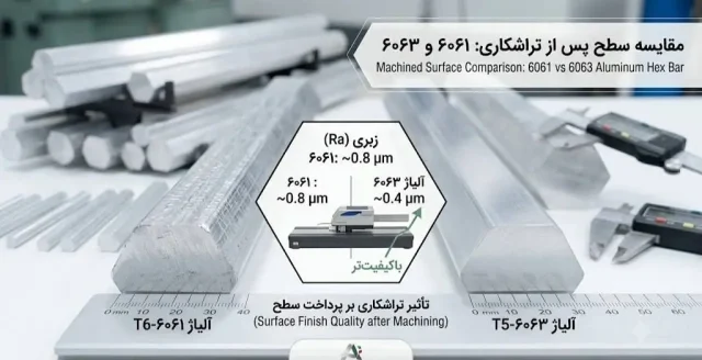 مقایسه سطح ششپر آلومینیوم ۶۰۶۱ و ۶۰۶۳ بعد از تراشکاری CNC
